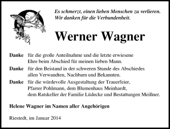 Traueranzeige von Werner Wagner von Mitteldeutsche Zeitung Sangerhausen