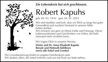 Traueranzeige von Robert Kapuhs von Mitteldeutsche Zeitung Köthen