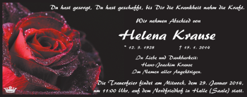 Traueranzeige von Helena Krause von Mitteldeutsche Zeitung Halle/Saalkreis