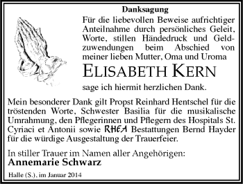Traueranzeige von Elisabeth Kern von Mitteldeutsche Zeitung Halle/Saalkreis