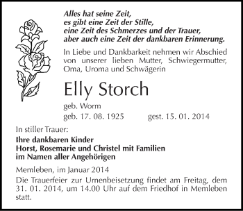 Traueranzeige von Elly Storch von Mitteldeutsche Zeitung Naumburg/Nebra