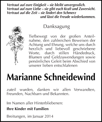 Traueranzeige von Marianne Schneidewind von Mitteldeutsche Zeitung Sangerhausen
