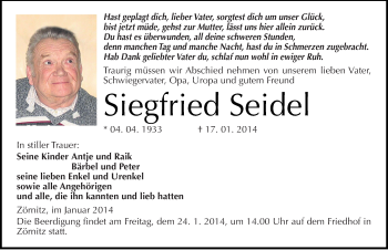 Traueranzeige von Siegfried Seidel von Mitteldeutsche Zeitung Halle/Saalkreis
