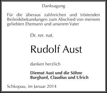 Traueranzeige von Rudolf Aust von Mitteldeutsche Zeitung Merseburg/Querfurt
