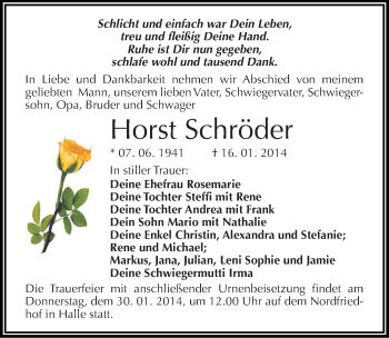 Traueranzeige von Horst Schröder von Mitteldeutsche Zeitung Halle/Saalkreis
