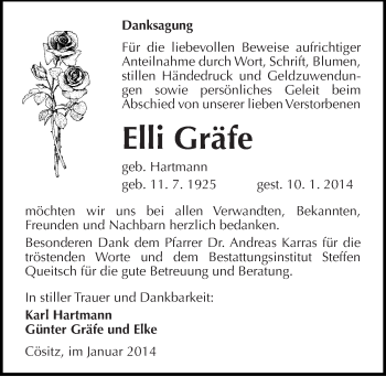 Traueranzeige von Elli Gräfe von Mitteldeutsche Zeitung Köthen