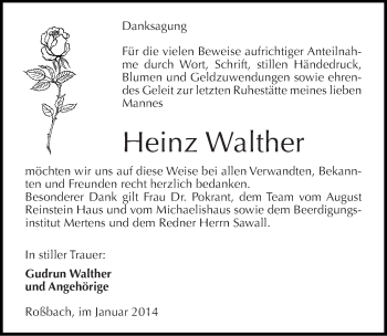 Traueranzeige von Heinz Walther von Mitteldeutsche Zeitung Naumburg/Nebra