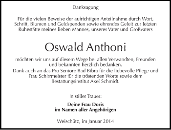 Traueranzeige von Oswald Anthoni von Mitteldeutsche Zeitung Naumburg/Nebra