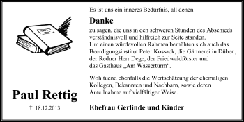 Traueranzeige von Paul Rettig von Mitteldeutsche Zeitung Dessau-Roßlau