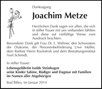 Traueranzeige von Joachim Metze von Mitteldeutsche Zeitung Naumburg/Nebra