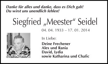 Traueranzeige von Siegfried Seidel von Mitteldeutsche Zeitung Halle/Saalkreis