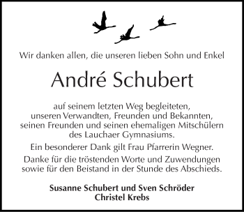Traueranzeige von André Schubert von Mitteldeutsche Zeitung Naumburg/Nebra
