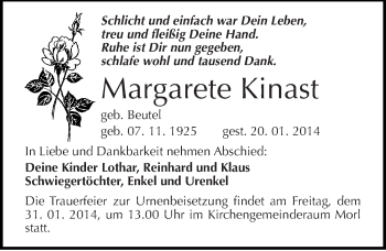 Traueranzeige von Margarete Kinast von Mitteldeutsche Zeitung Halle/Saalkreis