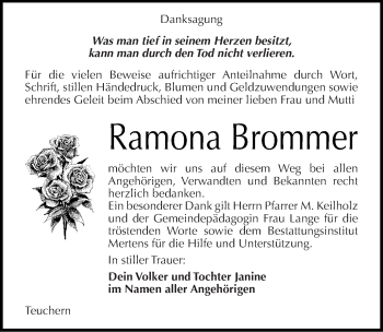 Traueranzeige von Ramona Brommer von Mitteldeutsche Zeitung