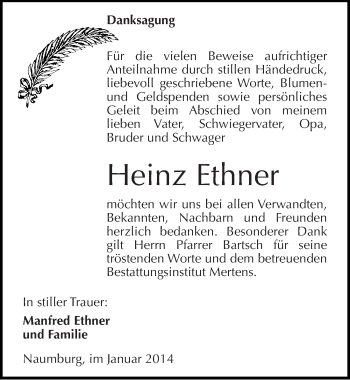 Traueranzeige von Heinz Ethner von Mitteldeutsche Zeitung Naumburg/Nebra
