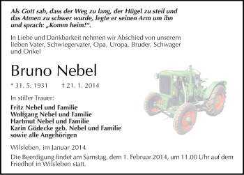 Traueranzeige von Bruno Nebel von Mitteldeutsche Zeitung Aschersleben