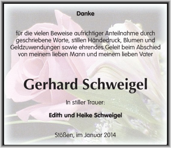Traueranzeige von Gerhard Schweigel von Mitteldeutsche Zeitung