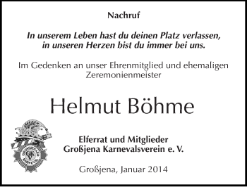 Traueranzeige von Helmut Böhme von Mitteldeutsche Zeitung Naumburg/Nebra