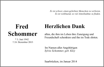 Traueranzeige von Fred Schommer von Mitteldeutsche Zeitung Quedlinburg