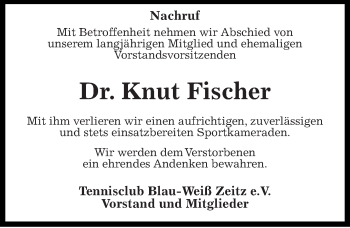 Traueranzeige von Knut Fischer von Mitteldeutsche Zeitung Zeitz