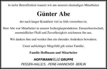 Traueranzeige von Günter Abe von Mitteldeutsche Zeitung Bitterfeld