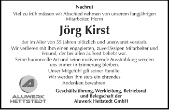 Traueranzeige von Jörg Kirst von Mitteldeutsche Zeitung Mansfelder Land