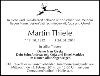 Traueranzeige von Martin Thiele von Mitteldeutsche Zeitung Halle/Saalkreis