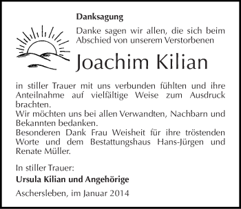 Traueranzeige von Joachim Kilian von Mitteldeutsche Zeitung Aschersleben