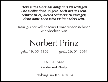 Traueranzeige von Norbert Prinz von Mitteldeutsche Zeitung Naumburg/Nebra