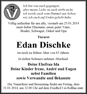 Traueranzeige von Edan Dischke von Mitteldeutsche Zeitung Dessau-Roßlau