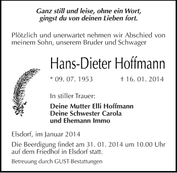 Traueranzeige von Hans-Dieter Hoffmann von Mitteldeutsche Zeitung Köthen