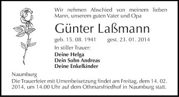 Traueranzeige von Günter Laßmann von Mitteldeutsche Zeitung Naumburg/Nebra