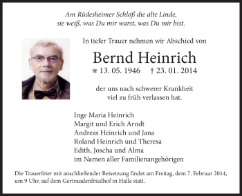 Traueranzeige von Bernd Heinrich von Mitteldeutsche Zeitung Halle/Saalkreis