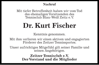 Traueranzeige von Kurt Fischer von Mitteldeutsche Zeitung Zeitz