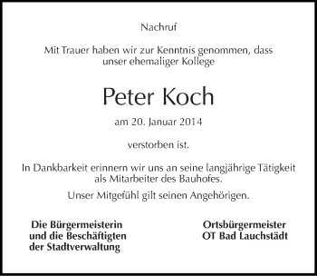 Traueranzeige von Peter Koch von Mitteldeutsche Zeitung Merseburg/Querfurt