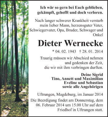 Traueranzeige von Dieter Wernecke von Mitteldeutsche Zeitung Sangerhausen