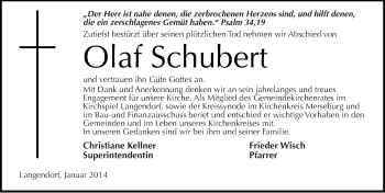 Traueranzeige von Olaf Schubert von Mitteldeutsche Zeitung