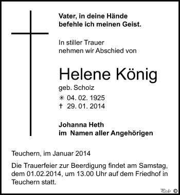 Traueranzeige von Helene König von Mitteldeutsche Zeitung Weißenfels