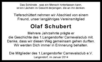 Traueranzeige von Olaf Schubert von Mitteldeutsche Zeitung Weißenfels