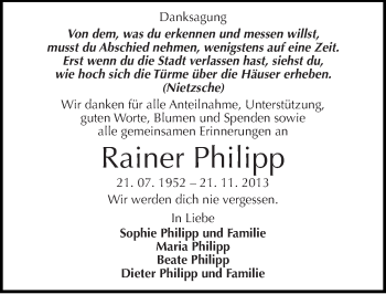 Traueranzeige von Rainer Philipp von Mitteldeutsche Zeitung Halle/Saalkreis