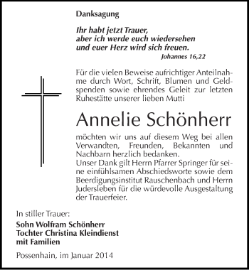 Traueranzeige von Annelie Schönherr von Mitteldeutsche Zeitung Naumburg/Nebra