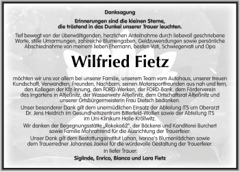Traueranzeige von Wilfried Fietz von Mitteldeutsche Zeitung Bitterfeld