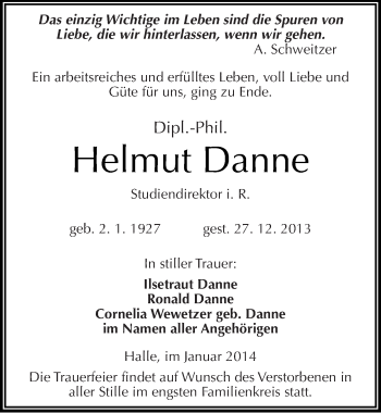 Traueranzeige von Helmut Danne von Mitteldeutsche Zeitung