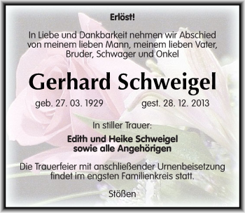 Traueranzeige von Gerhard Schweigel von Mitteldeutsche Zeitung