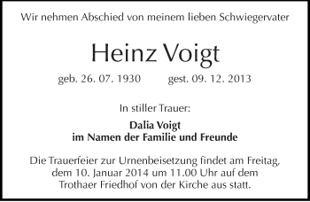 Traueranzeige von Heinz Voigt von Mitteldeutsche Zeitung Halle/Saalkreis