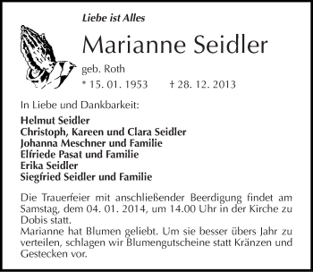 Traueranzeige von Marianne Seidler von Mitteldeutsche Zeitung Halle/Saalkreis