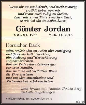 Traueranzeige von Günter Jordan von WVG - Wochenspiegel NMB / WSF / ZTZ