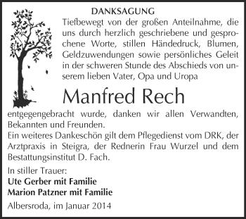 Traueranzeige von Manfred Rech von Super Sonntag Merseburg