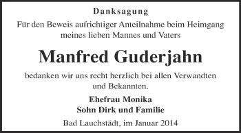 Traueranzeige von Manfred Guderjahn von Super Sonntag Merseburg