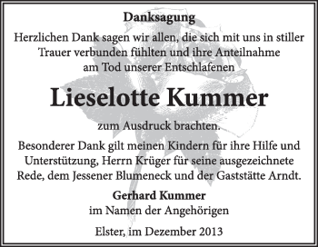 Traueranzeige von Lieselotte Kummer von WVG - Wochenspiegel Wittenberg